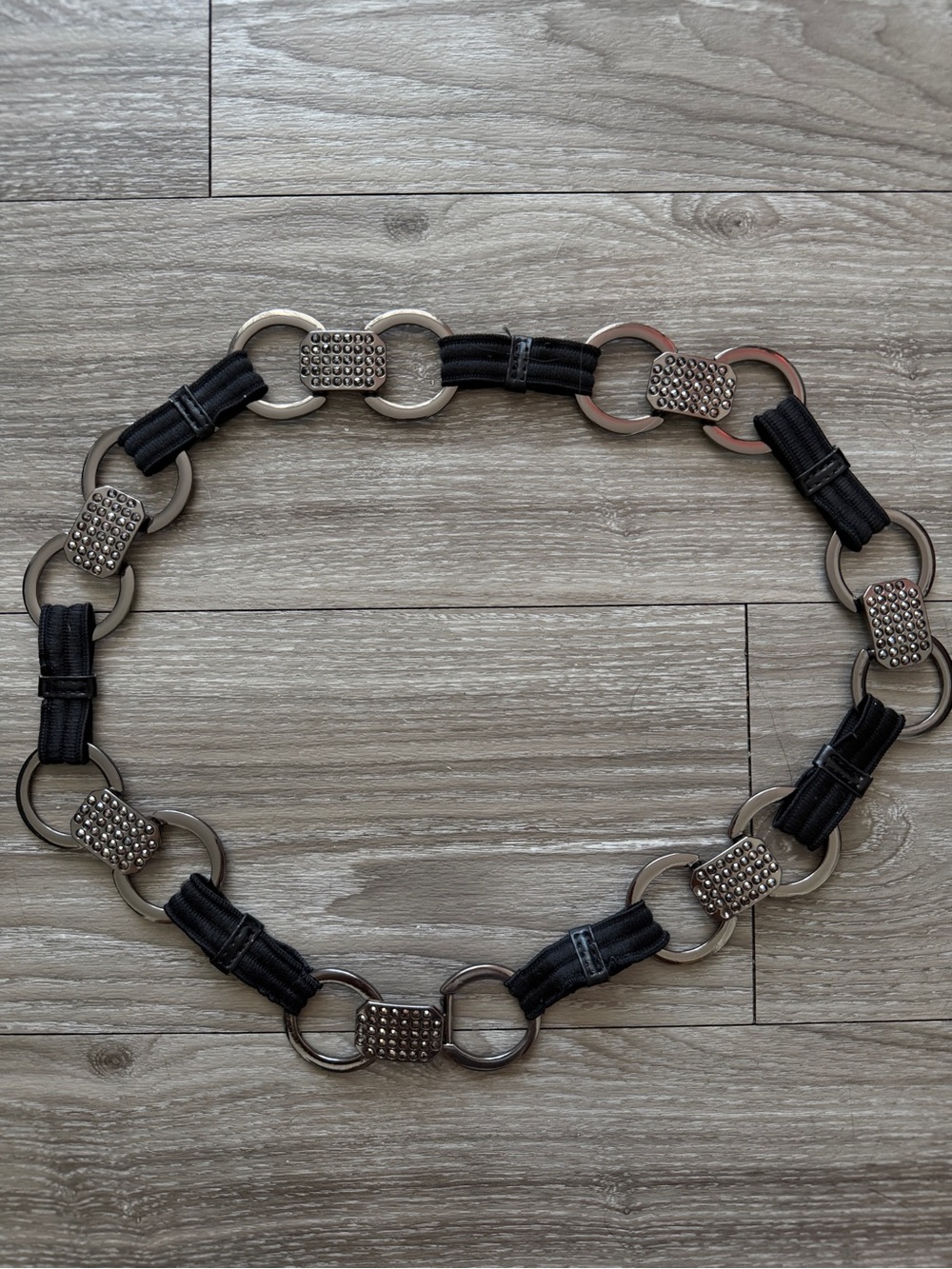 Metal Ring Belt with Black Elastic Panels